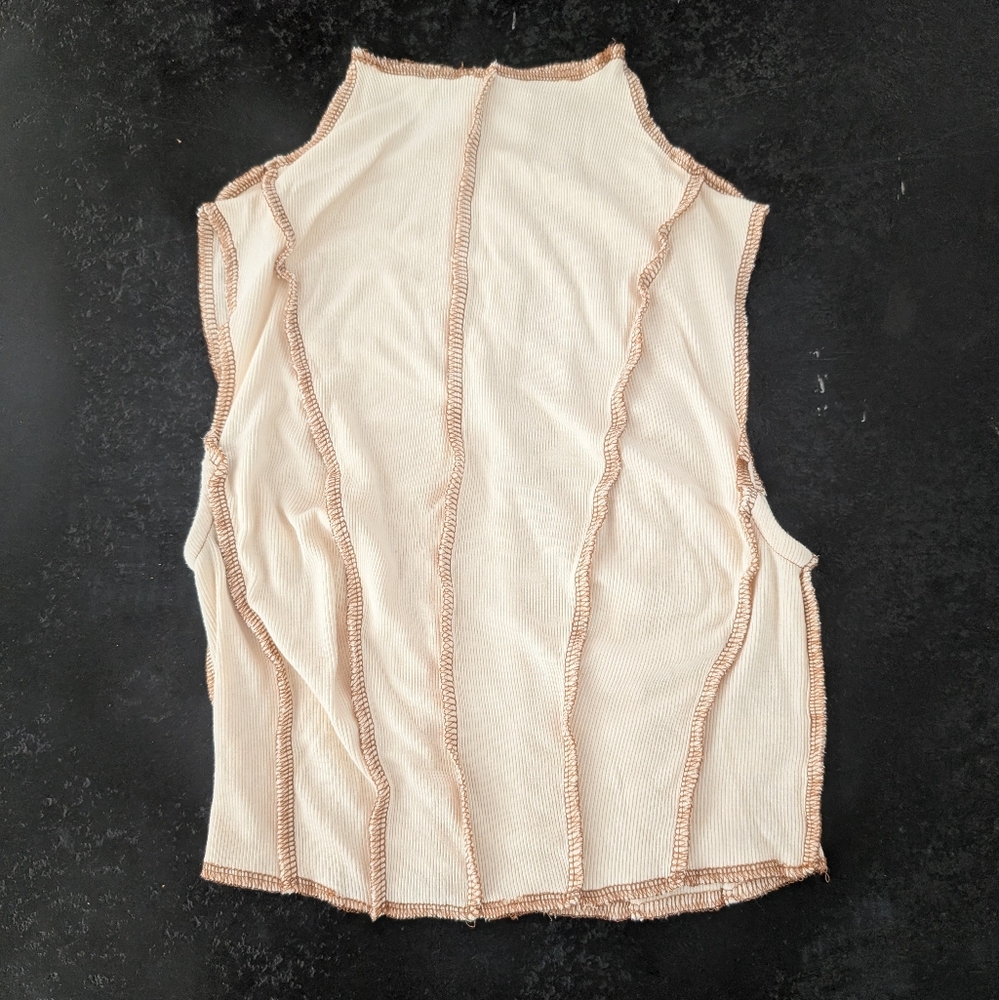 Cream and Tan Sleeveless Crop Mock Neck Top